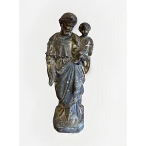 Antique Saint Joseph Child Jesus Metal Statue Catholic Religious Figure 6”